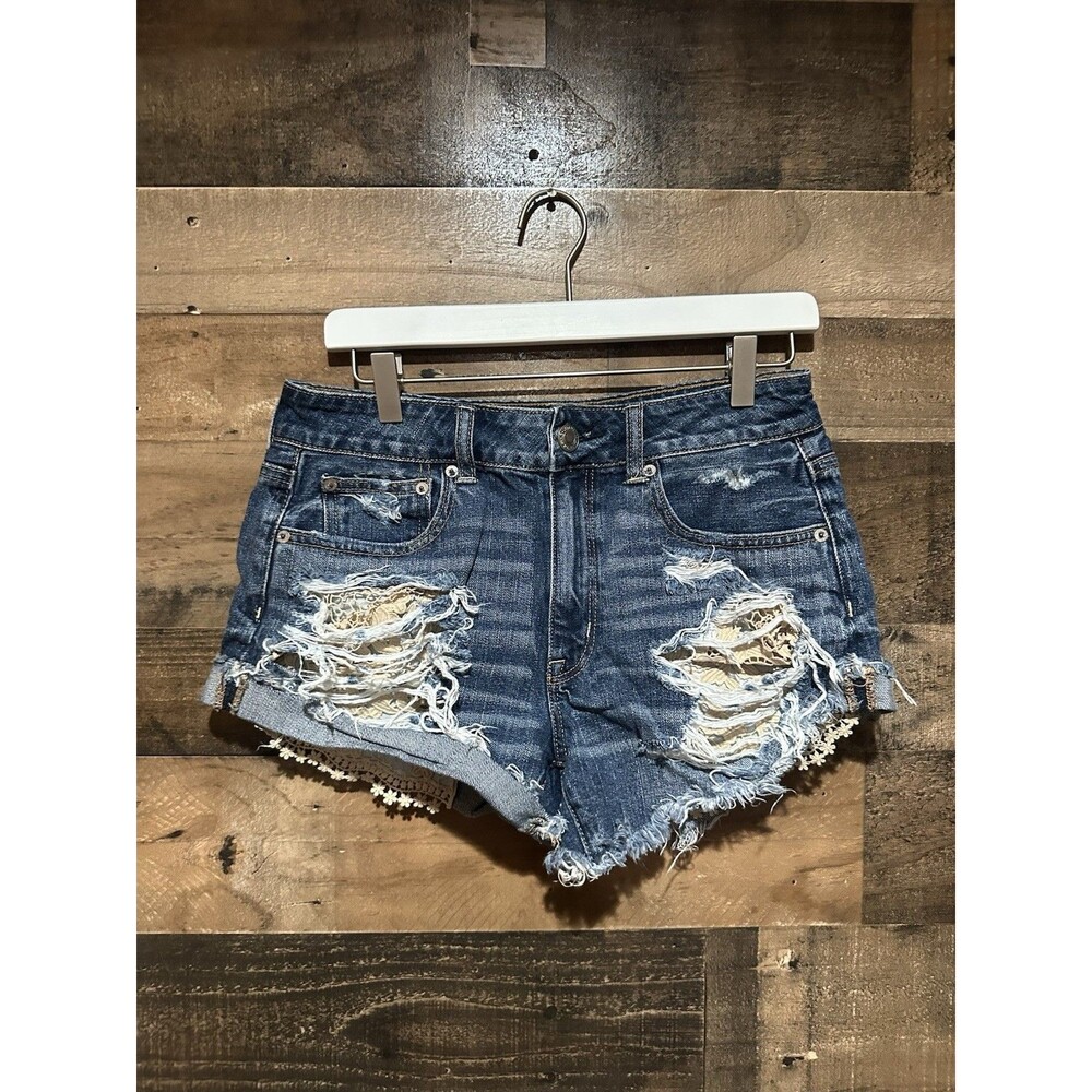 AEO American Eagle Shorts 6 Lace Denim High Rise Festival Womens